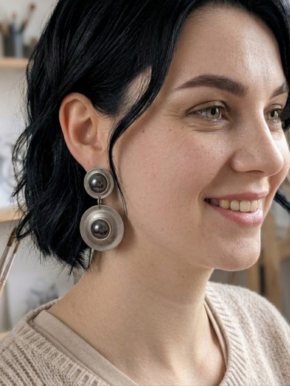 Vintage Martha Sturdy Vancouver Drop Dangle Earrings Silver Tones